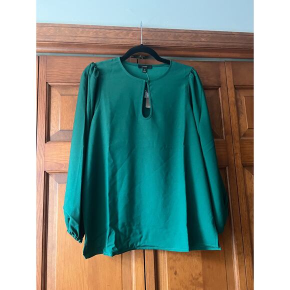 NWT J. Crew Women's Puff Long Sleeve Keyhole Drapey Crepe Blouse Green Size ST - Picture 2 of 12
